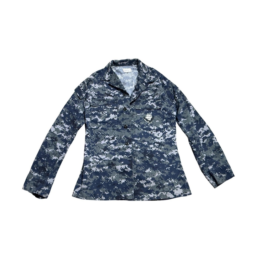 American Apparel Shirt Mens Small Long Blue US Navy Digital Camo Button Front